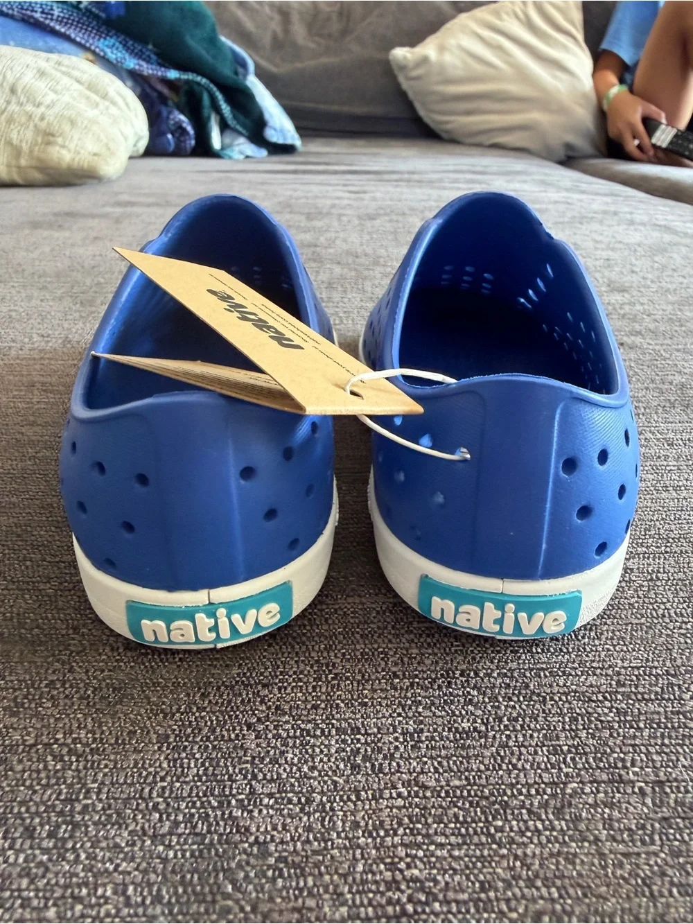 Native Shoes Jefferson Slip-On Kids Water Shoes in Blue and White